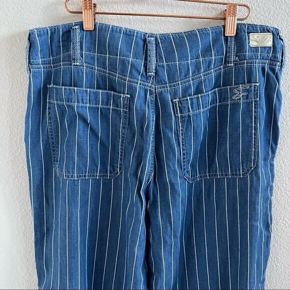 Seven7 Striped Wide Leg Crop Pants Chambray Denim 10 - Picture 9 of 13